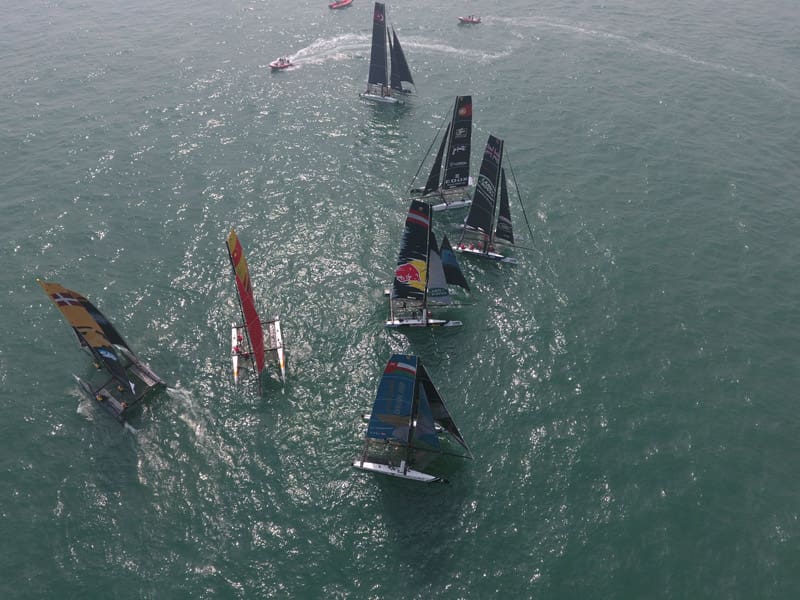 Participants perform during the Extreme Sailing Series Act 2 in Qingdao, China on May 1, 2016  // Lloyd Images/ Extreme Sailing Series / Red Bull Content Pool