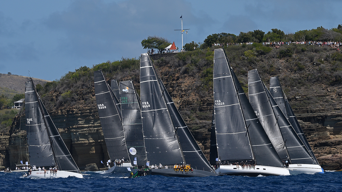 Hundreds of spectators watch the impressive start of the RORC Caribbean 600 from Fort Charlotte, Antigua