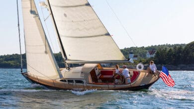 Wisp modern classic sailboat under sail