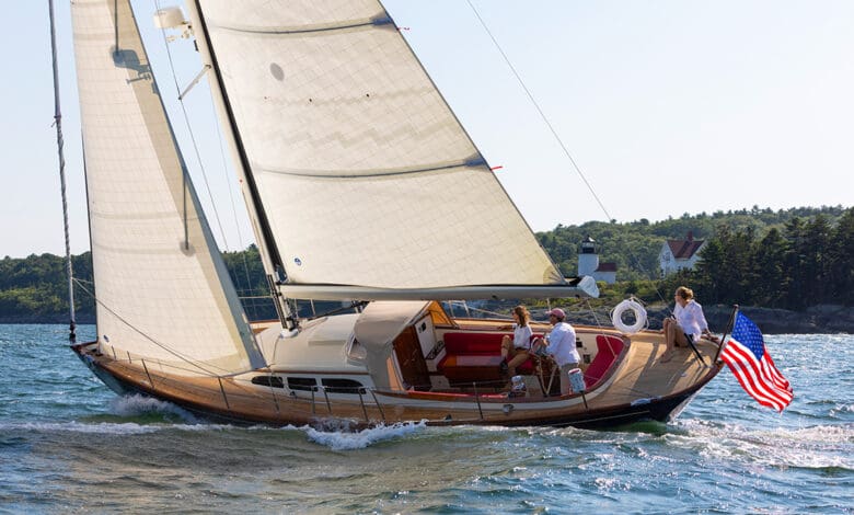 Wisp modern classic sailboat under sail